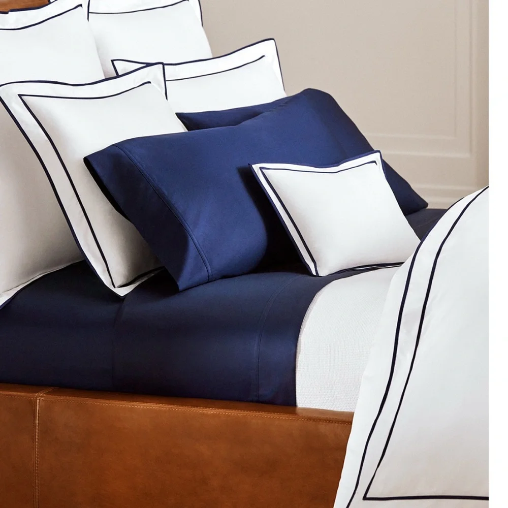 RL King Palmer Percale TC464 White/Polo Navy Duvet Cover & Std and Euro Shams